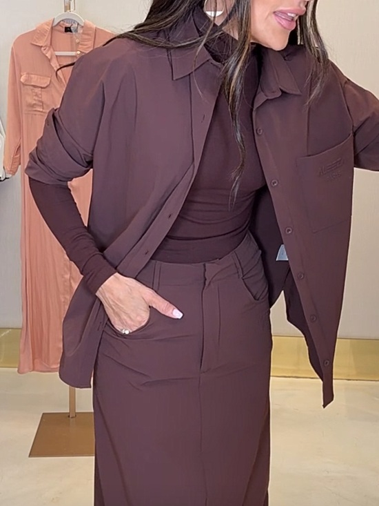 Aleeza Paris Tops - NWT Aleeza Urband Ahirt Sz M Brown Button-Up Coat - Classic Collared Jacke